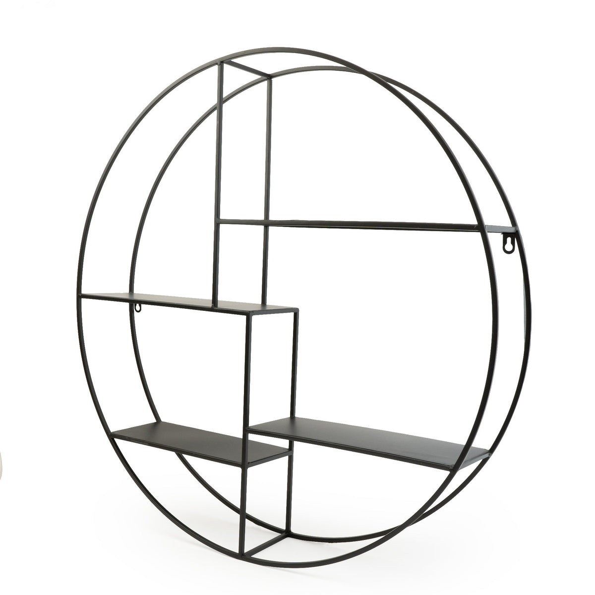 Sleek Black Round Wall-Mounted Shelf Unit