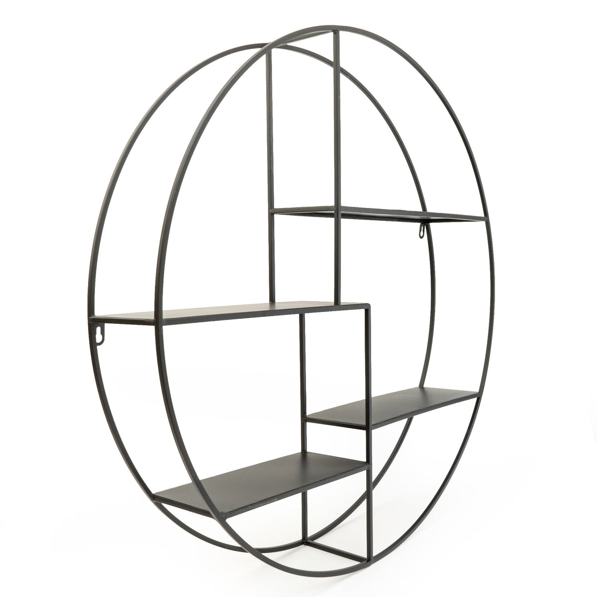 Sleek Black Round Wall-Mounted Shelf Unit