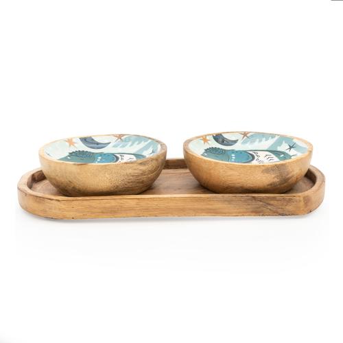 Small Mango Wood Siam Guava Dipping Bowls on Tray