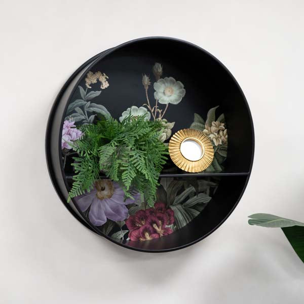 Medium Metal Wall Unit with Shelf Black