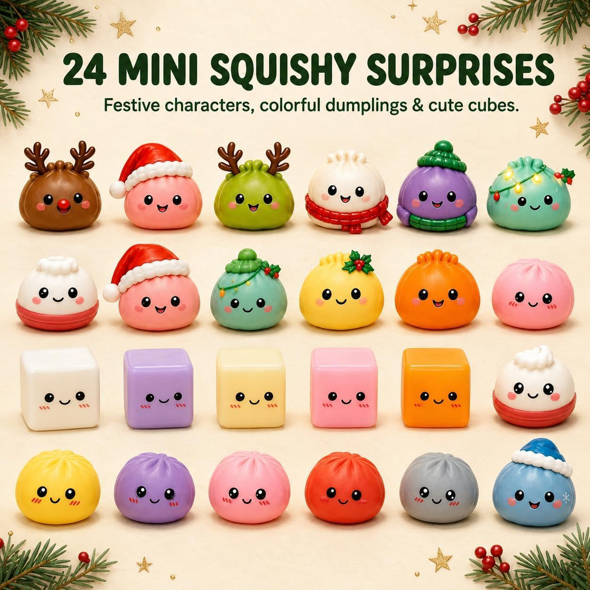 2026 Christmas Dumpling Squishies Advent Calendar | 24-Day Countdown Gifts for Adults | Festive Table Decorations