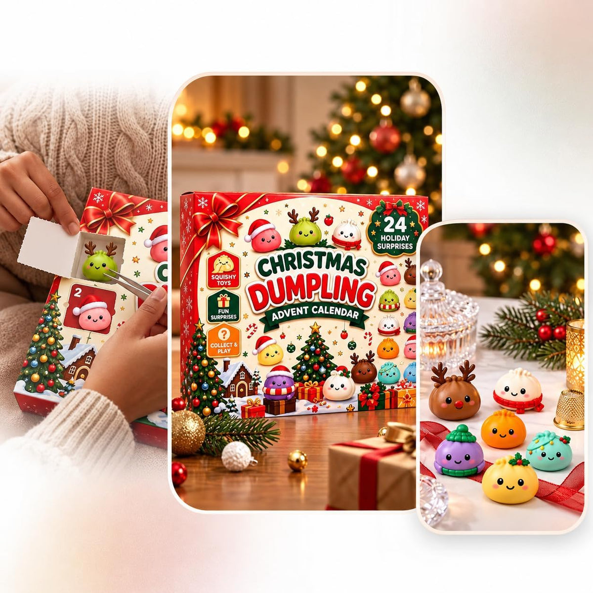 2026 Christmas Dumpling Squishies Advent Calendar | 24-Day Countdown Gifts for Adults | Festive Table Decorations