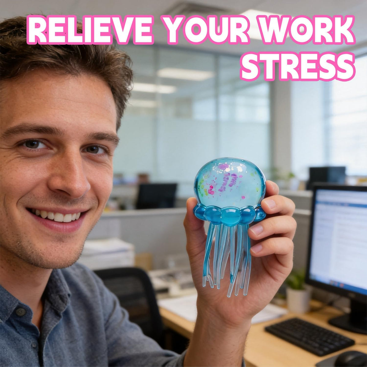 Jellyfish Squishy Toy | Slow Rising Stress Relief Ball | Sensory Fidget Toy for Anxiety Relief | Summer Party & Birthday Gift (Blue)