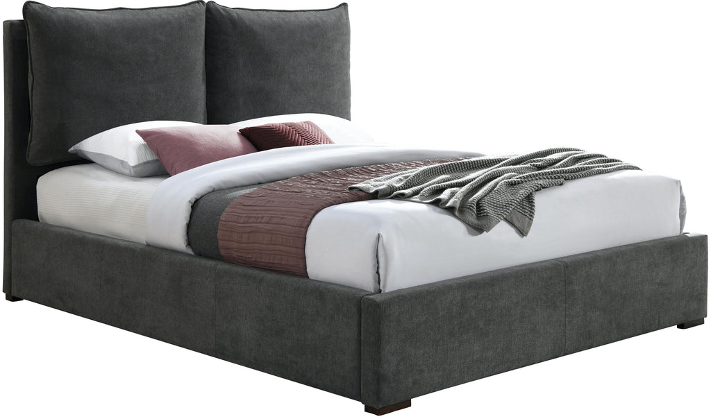 Misha Pepper Black Polyester Fabric Queen Bed (3 Boxes)