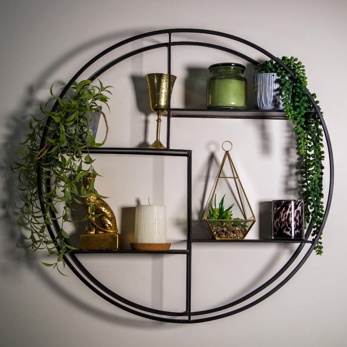Sleek Black Round Wall-Mounted Shelf Unit