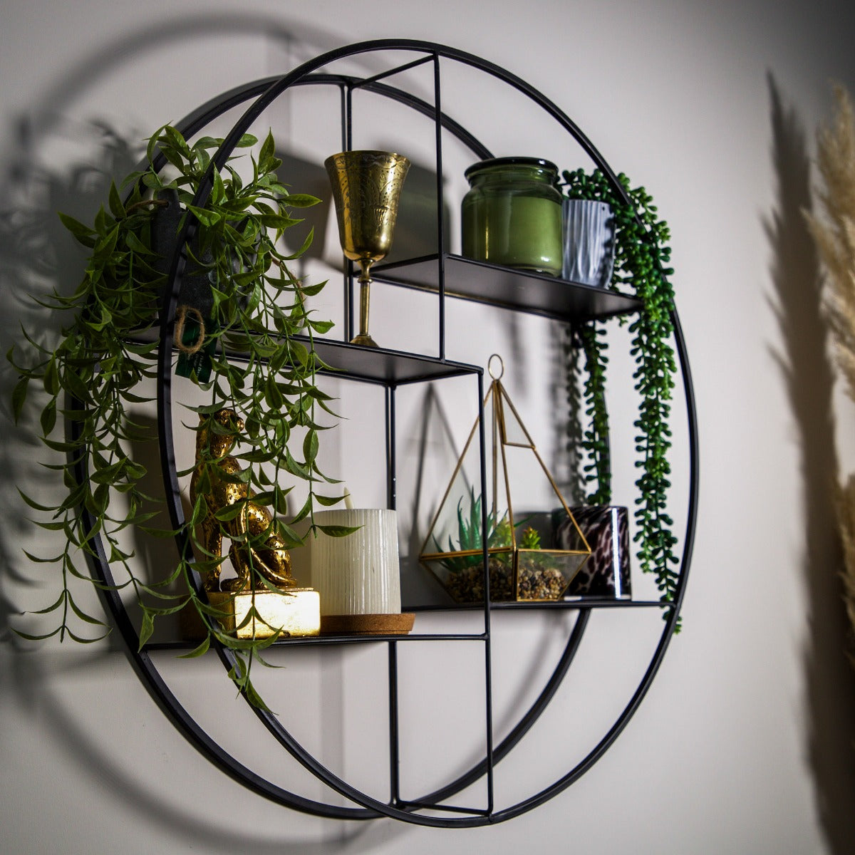Sleek Black Round Wall-Mounted Shelf Unit