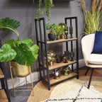 Modern Fusion: Oak Wood and Metal 3-Shelf Freestanding