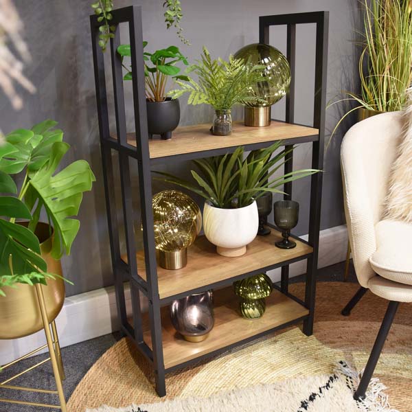 Modern Fusion: Oak Wood and Metal 3-Shelf Freestanding