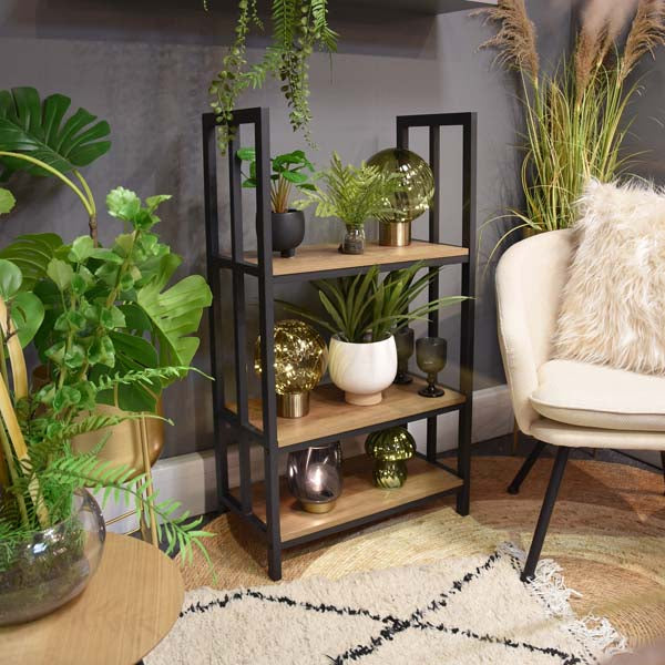 Modern Fusion: Oak Wood and Metal 3-Shelf Freestanding