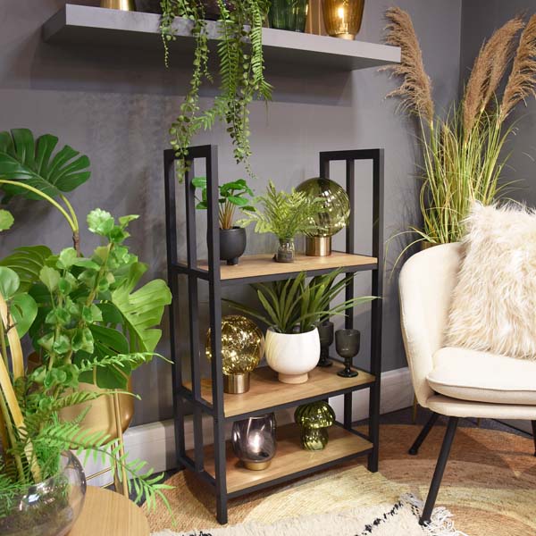 Modern Fusion: Oak Wood and Metal 3-Shelf Freestanding
