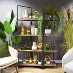 Modern Oak 4-Shelf Freestanding Unit with Wood/Metal Design
