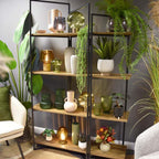 Modern Oak 4-Shelf Freestanding Unit with Wood/Metal Design