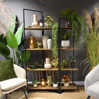 Modern Oak 4-Shelf Freestanding Unit with Wood/Metal Design