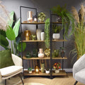 Modern Oak 4-Shelf Freestanding Unit with Wood/Metal Design